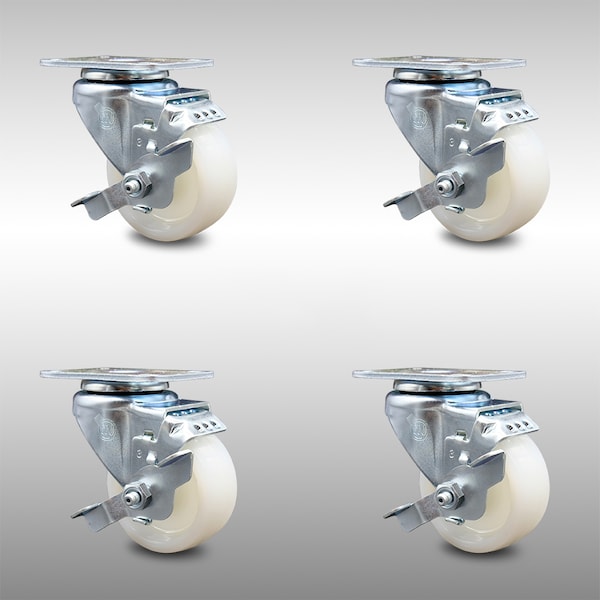 3 Inch SS Nylon Wheel Swivel Top Plate Caster Set with Brake